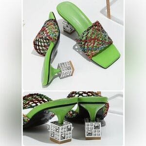 SHEIN Colorful Woven Heeled Sandals (US 7)